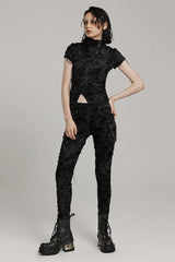 Stand Collar Short Sleeves Diagonal Zipper Ripped Womens Steampunk T-Shirt 2 Colors - Product - 12