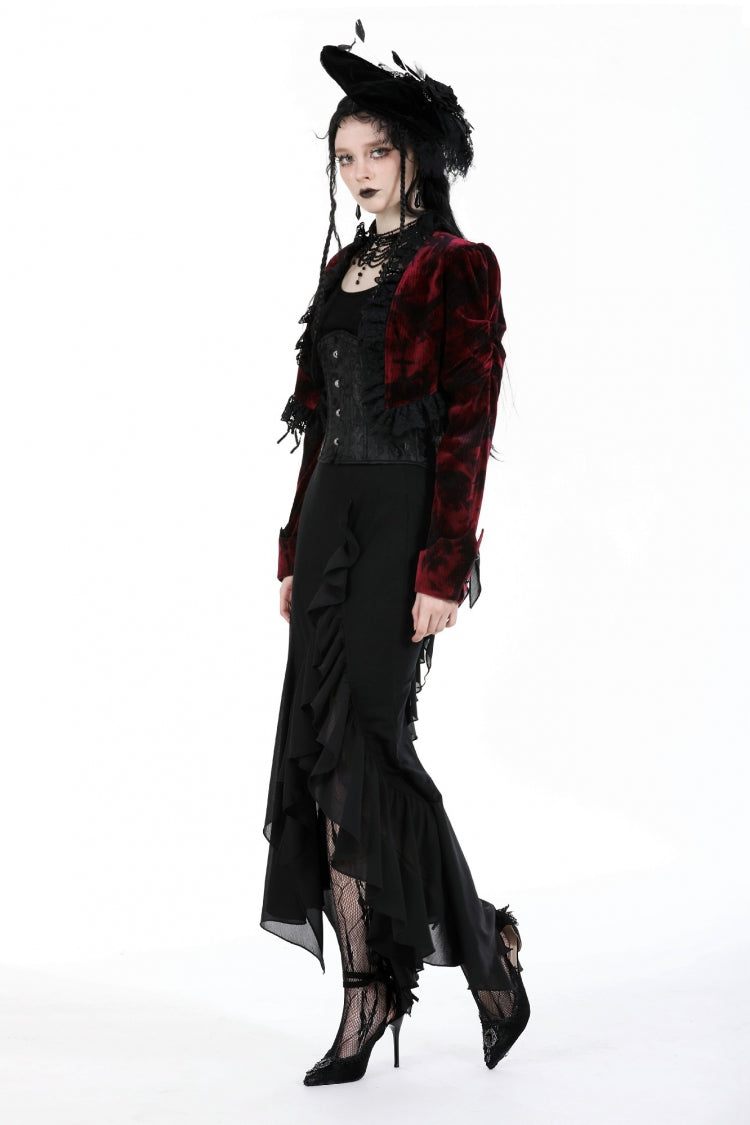 Black Women's Gothic Side Slit Ruffled Slim Fit Fishtail Skirt - Product - 10