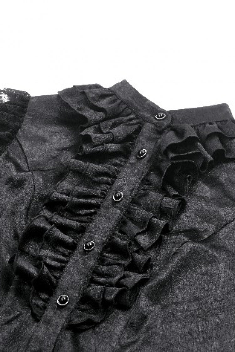 Black Long Lantern Sleeves Ruffled Spliced Lace Women's Gothic Blouse - Product - 13