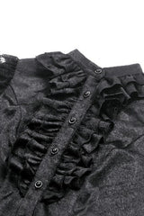 Black Long Lantern Sleeves Ruffled Spliced Lace Women's Gothic Blouse - Product - 13