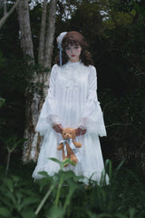 White [Requiem] Stand Collar Long Sleeves Ruffle Lace Gothic Lolita Dress - Product - 8
