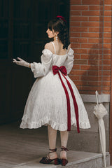 White Roman Covenant Boat Neck Long Sleeves Ruffle Classic Lolita Dress - Product - 14