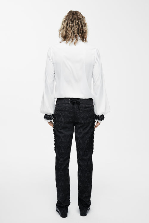 White Chiffon Chest Embroidery Lace Sleeves Mens Gothic Blouse - Product - 3