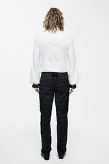 White Chiffon Chest Embroidery Lace Sleeves Mens Gothic Blouse - Product - 3