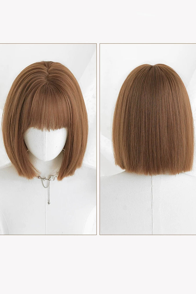 Roasted Brown Japanese Style Full Air Bangs Straight Sweet Lolita Short Wig - Product - 5