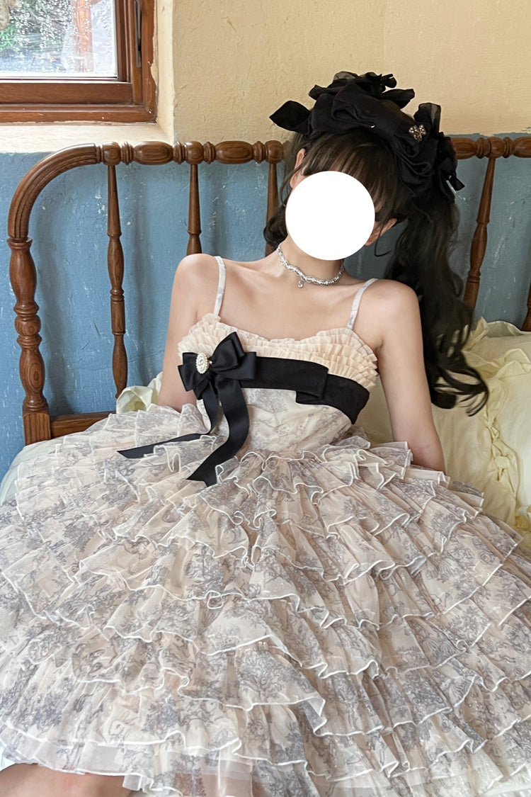 Multi-Color [Wonderland Travels] Multi-Layered Print Ruffle Bowknot Sweet Lolita Tiered Dress - Product - 8