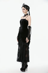 Black Women's Gothic Embroidered Lace Hem Ruched Slip Wedding Dress - Product - 4