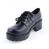 Black Synthetic Leather Round Toe Military Style Platform Lolita Shoes - Product - 6