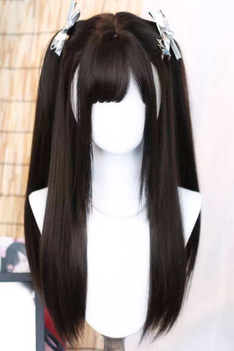 Black Tea Brown Kawaii Anime-Style Long Straight Twin-Tails Sweet Lolita Wig - Product - 2