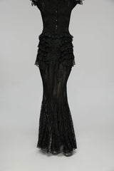 Black Embroidered Spliced Ruffled Lace Slim Mesh Women's Gothic  Mermaid Skirt - Product - 11
