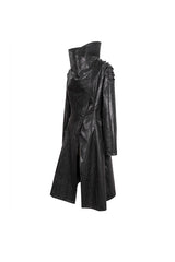 Black/Gray Large Neckline Design Long Leather Shoulder String Decoration Women's Punk Jacket - Product - 5