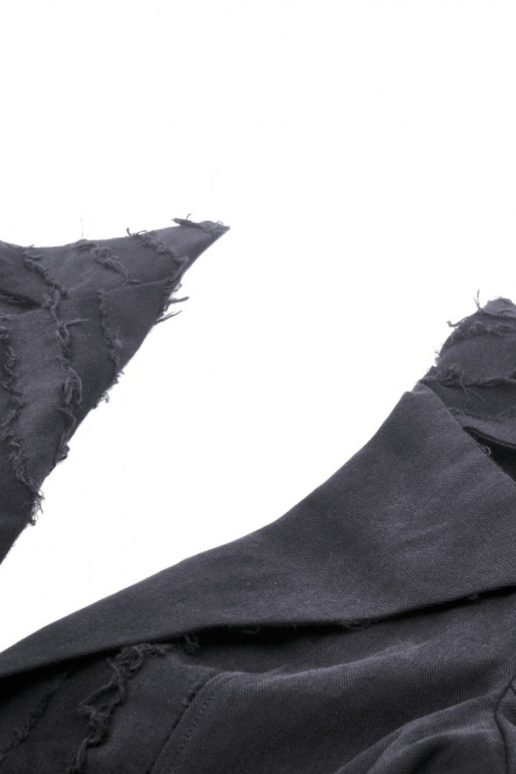 Black Peak Lapel Collar Long Sleeves Irregular Distressed Women's Gothic Punk Coat with Belt - Product - 12