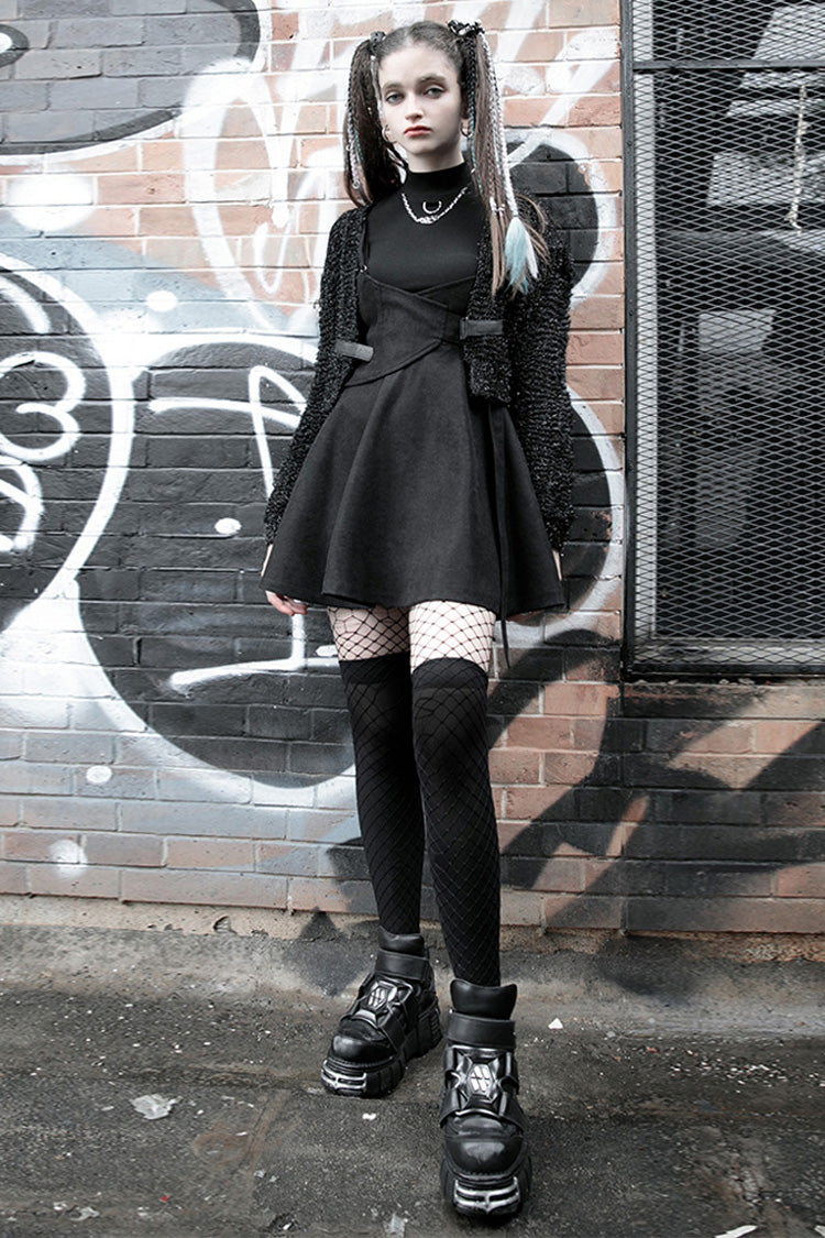 Black Casual Strap Buckle High Waist Women's Steam Punk Dress - Product - 4