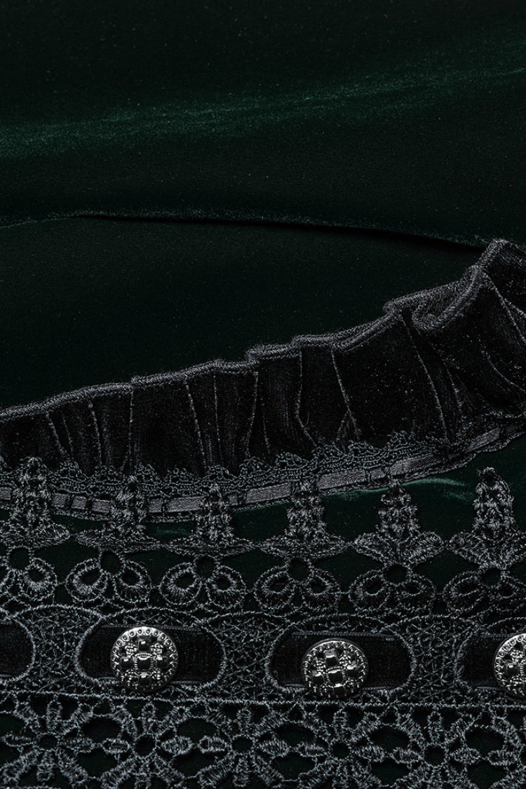 Black/Green Long Puff Sleeves Floral Embroidery Women's Gothic Coat - Product - 7