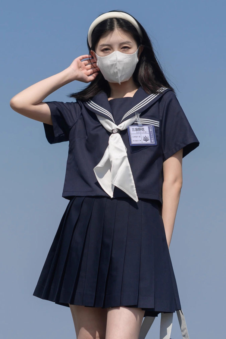 Dark Blue Navy Collar Sweet College Style Japanese School Skirt - Product - 7