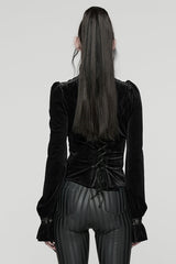 Black Stand Collar Long Puff Sleeves Stitching Lace-Up Women's Gothic Coat - Product - 3