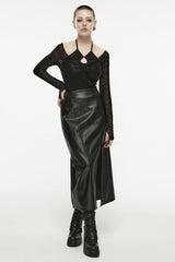 Black Spider Web Print Hollow Halter Neck Women's Punk Two-Piece Set (T-Shirt and Vest) - Product - 4