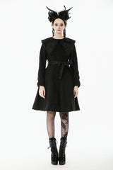 Black Floral Embroidered Peter Pan Collar Long Sleeves Bowknot Women's Gothic Coat - Product - 6