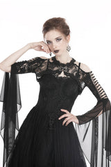 Black Off Shoulder Sheer Lace Long Trumpet Chiffon Sleeves Cut-Out Women's Gothic Capelet - Product - 6