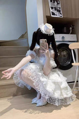 White Pray Multi-Layered Bowknot Lace Sweet Lolita Dress - Product - 11