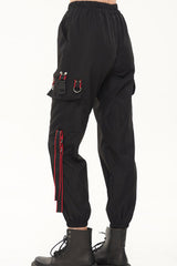 Black Punk Casual Skull Webbing Decoration Women's Long Pants - Product - 2