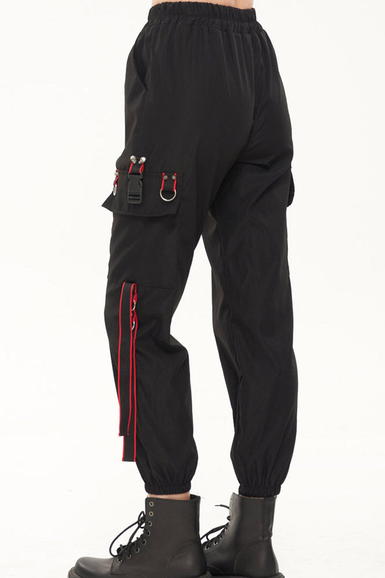 Black Punk Casual Skull Webbing Decoration Women's Long Pants - Product - 2