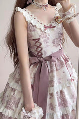 Smoky Purple [Grape Moon Almanac] Sleeveless Multi-Layered Printed Ruffled Bow Adjustable-Length Sweet Lolita Jsk Dress - Product - 4