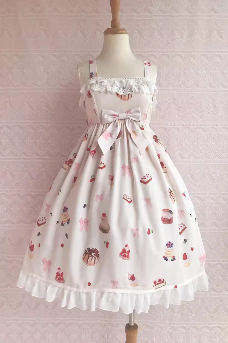 Strawberry Fruit Dessert Print Ruffle Bowknot Lace Sweet Lolita Jsk Dress 5 Colors - Apricot - 1