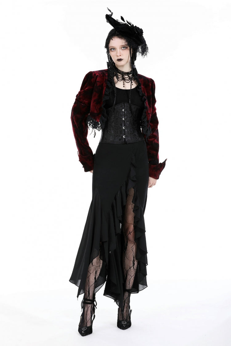 Black Women's Gothic Side Slit Ruffled Slim Fit Fishtail Skirt - Product - 9