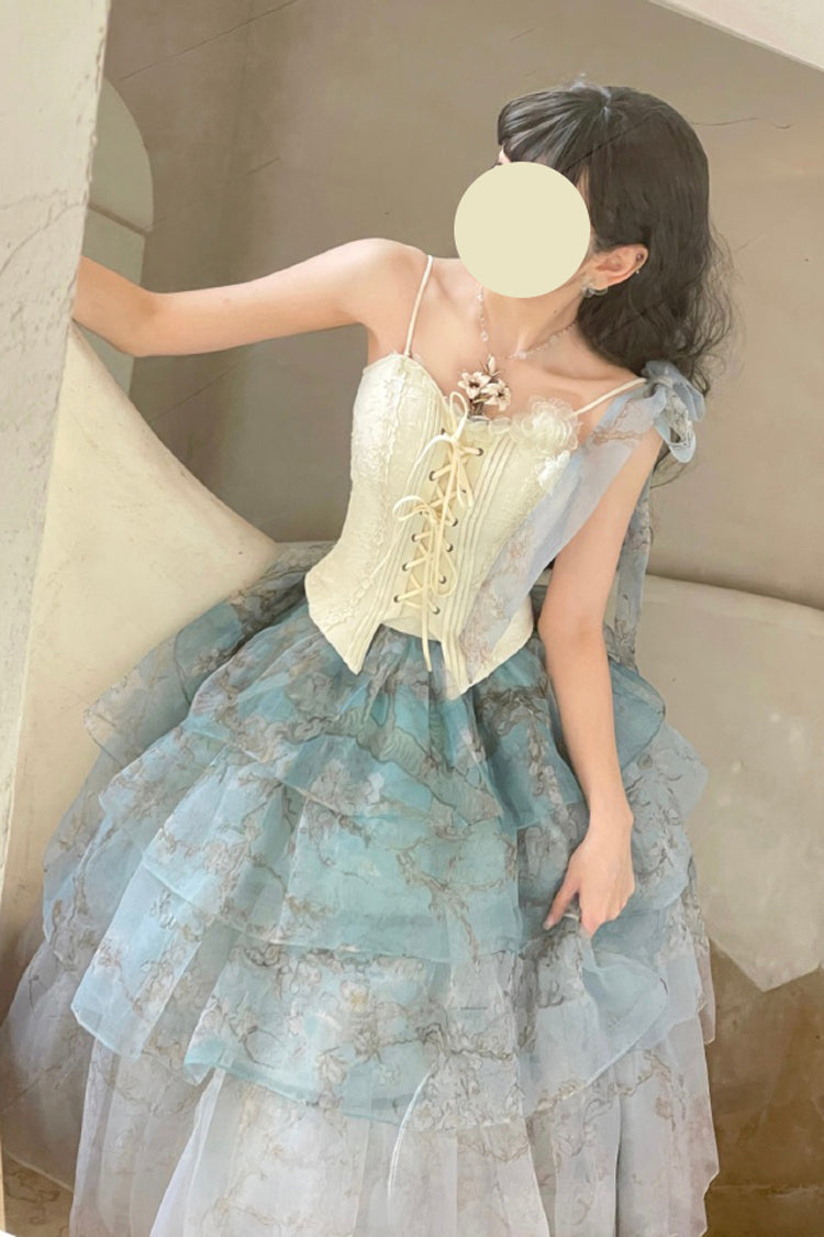 Green Gradient Multi-Layered Print Sweet Lolita Skirt - Product - 9