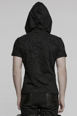Black Short Sleeves Big-pocket Tie-dyed Hooded Men's Punk T-Shirt - Product - 3