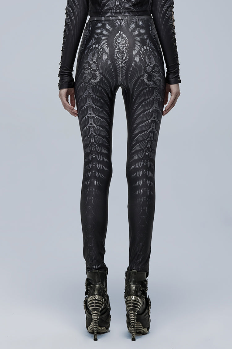 Skull Print Slim Sheer Women's Gothic Leggings 2 Colors - Product - 10