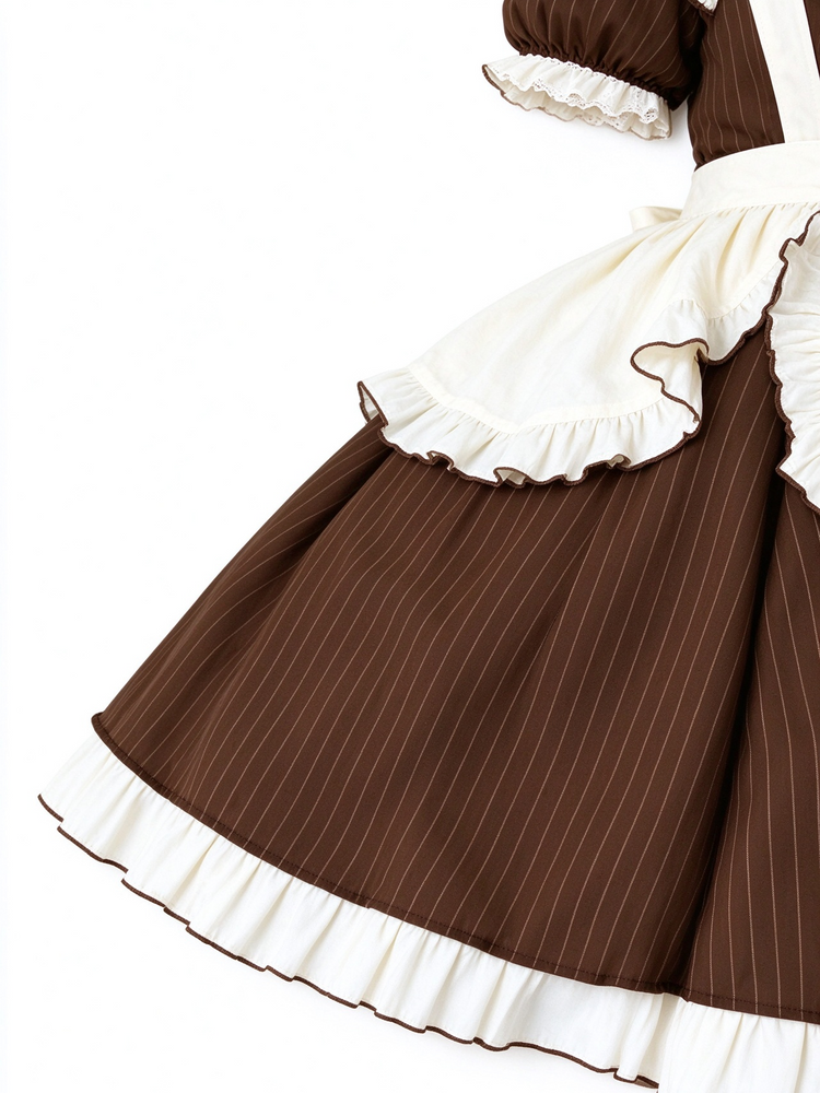 Brown Striped Lolita Dress with Apron and Bow - view 3