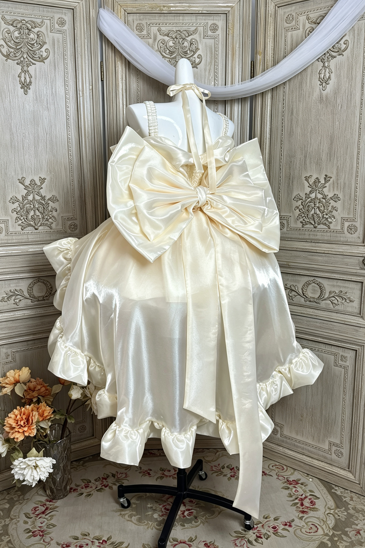 Corsetto beige champagne a strati con volant alto e basso fiocco grande dolce principessa (set) vista dettagliata 7