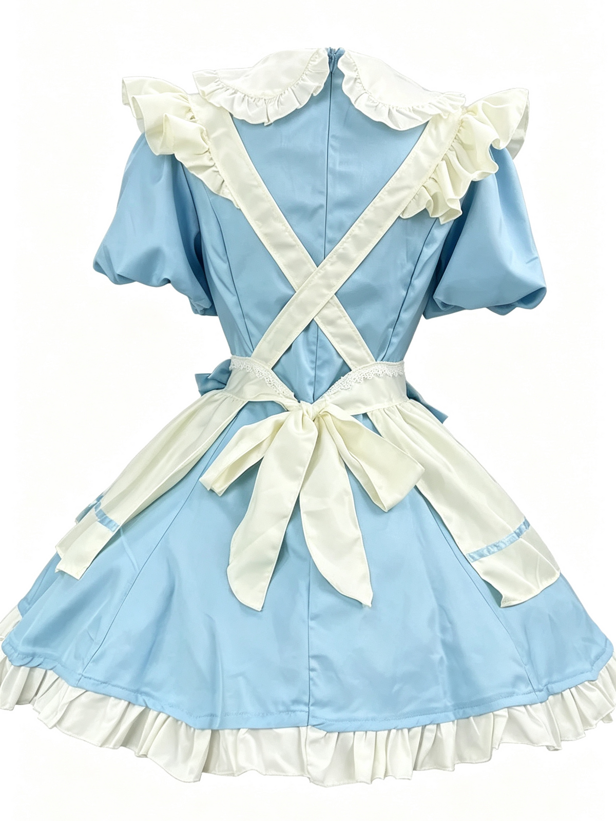 Blue and White Ruffled Lolita Dress with Apron Bow Accent 商品画像