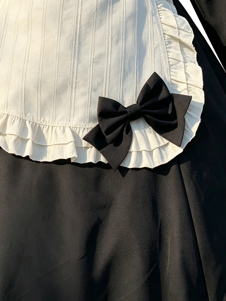 Black Cream Ruffled Maid Style Dress Vintage Lolita Long Sleeve Outfit - view 2
