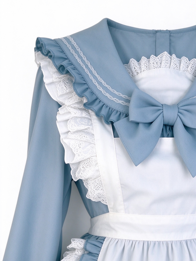 Blue Lolita Dress with Apron Ruffled Lace Outfit - view 3