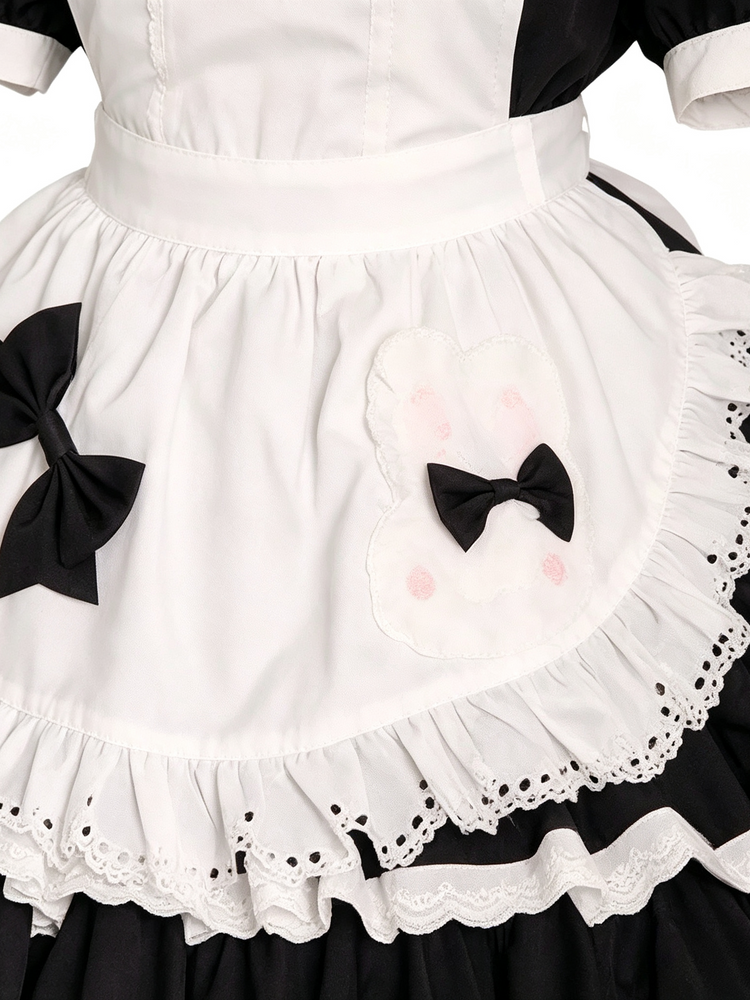 Lolita Style Ruffle Dress with Apron and Bow Accents 商品画像