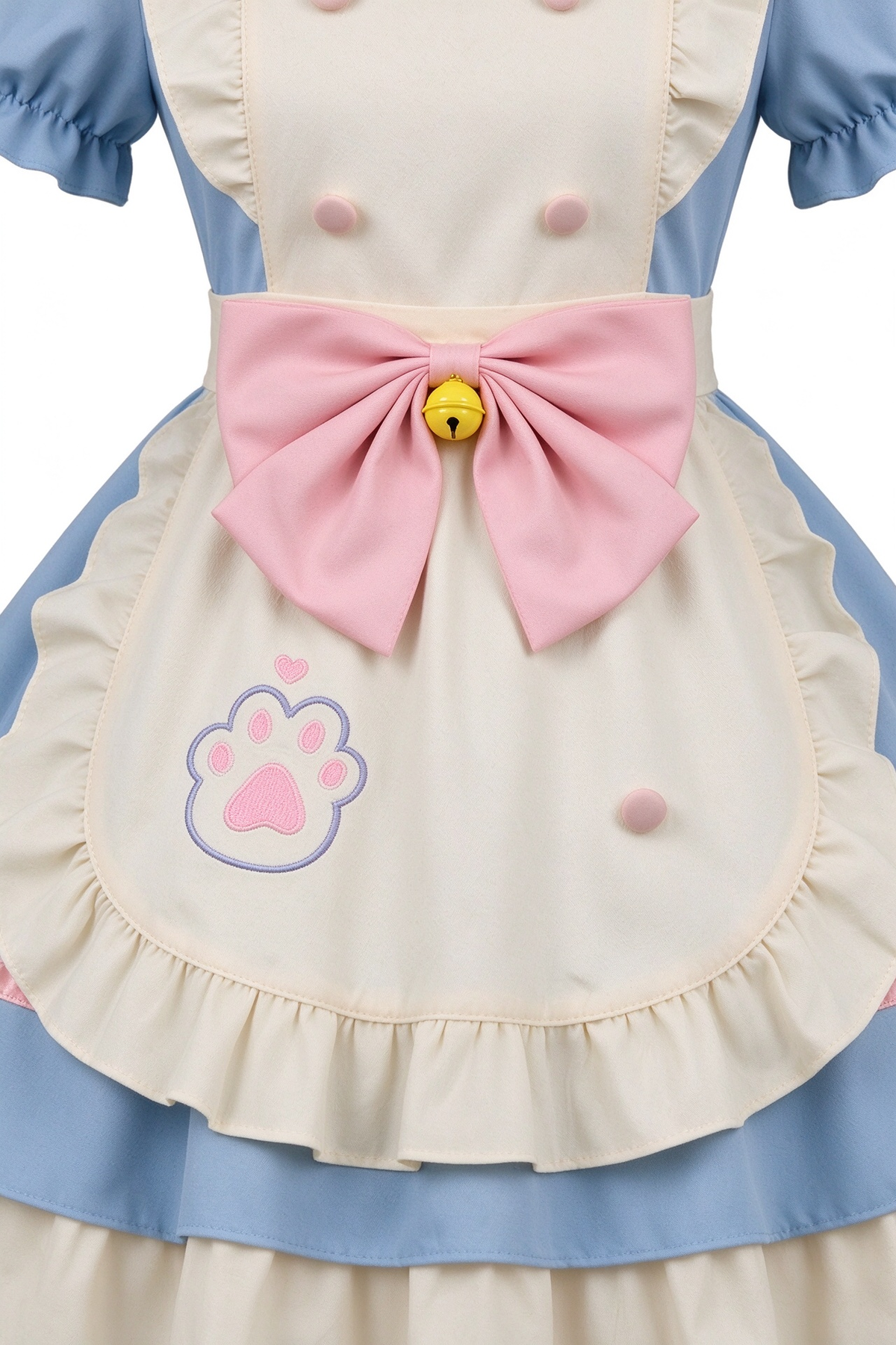 Blue and Beige Lace Cat Paw Maid Lolita Jumper Dress with Bow - view 3