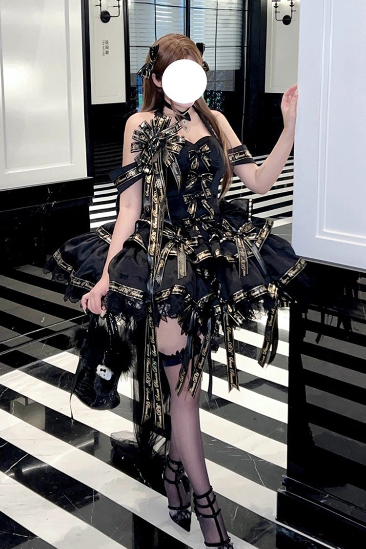 Black [Young Lady] Halterneck Sleeveless Multi-Layered Ruffle Bowknot Elegant Princess Gothic Lolita Dress - Product - 5