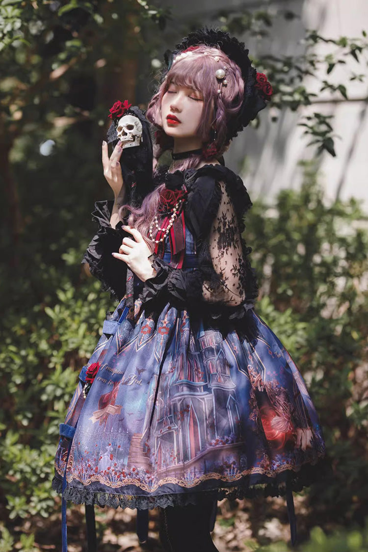 Midnight Magic Church Print Ruffle Punk Lolita Jsk Dress 3 Colors - Product - 5