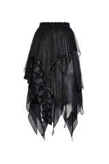 Black Women's Gothic Punk Multi-Layered Irregular Handkerchief Hem Lace Skirt - Product - 12