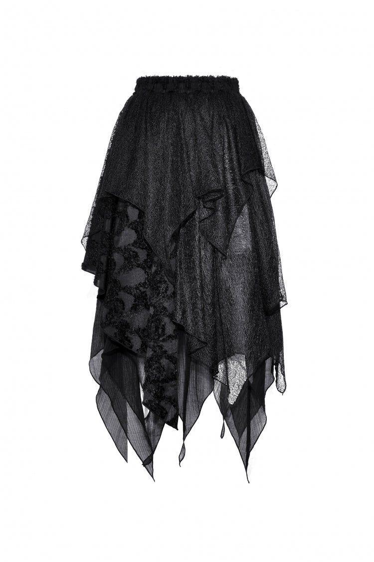 Black Women's Gothic Punk Multi-Layered Irregular Handkerchief Hem Lace Skirt - Product - 12