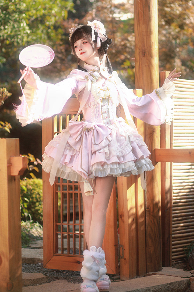 Pink White Pear Dream Multi-layer Ruffle Lace Sweet Chinese Style Princess Lolita Jsk Dress - Product - 16