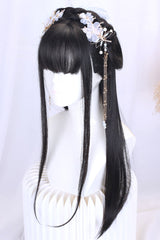 Retro Long Natural Ancient Full Headgear Hanfu Lolita Wig 2 Colors - Product - 2