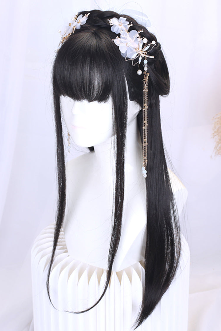 Retro Long Natural Ancient Full Headgear Hanfu Lolita Wig 2 Colors - Product - 2