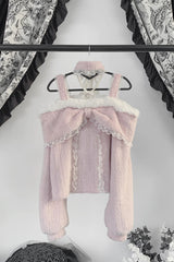 Jirai Kei Off Shoulder Long Sleeves Lace Sweet Japanese Fleece-Lined Top 3 Colors - Product - 3