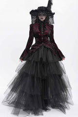 Red Stand Collar Long Trumpet Sleeves Ruffle Swallow-tailed Women's Gothic Blouse - Product - 7