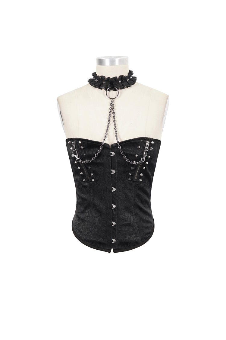 Black Leather Lace Necklace Metal Chain Rivet Women's Punk Corset Set - Product - 5