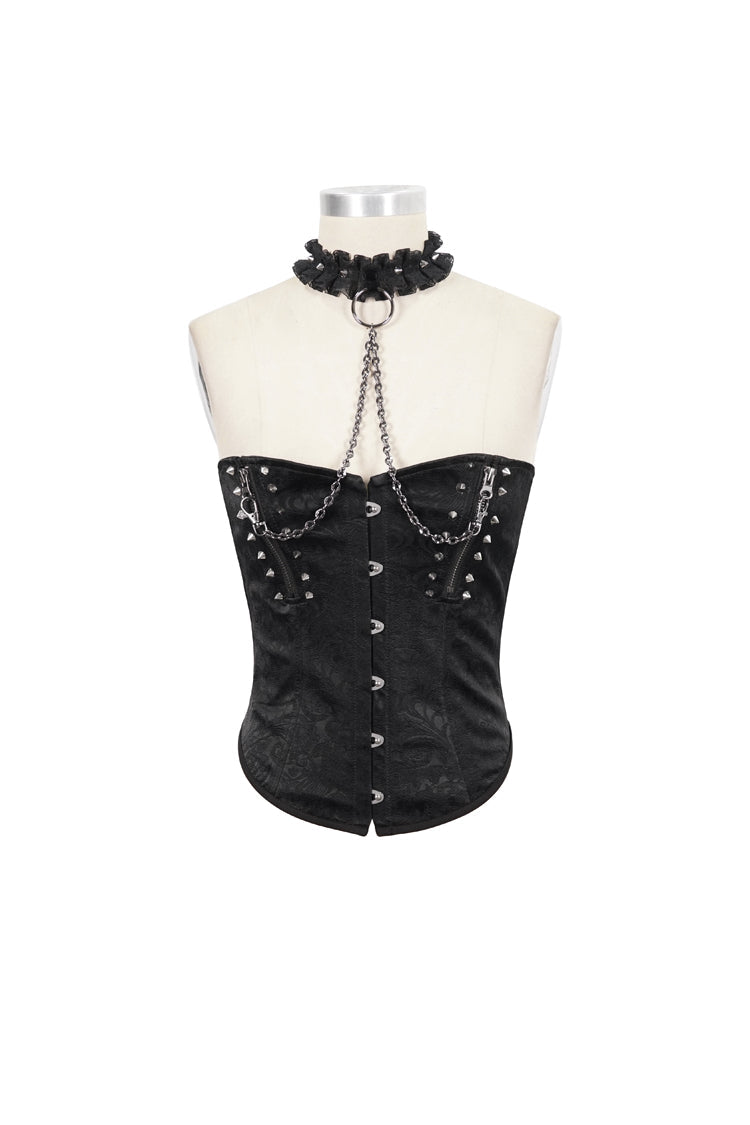 Black Leather Lace Necklace Metal Chain Rivet Women's Punk Corset Set - Product - 5